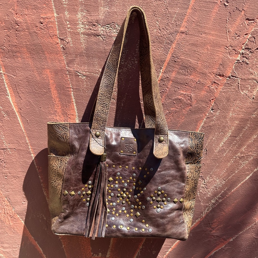 STS Ranchwear Brown Studded Leather Tote Bag